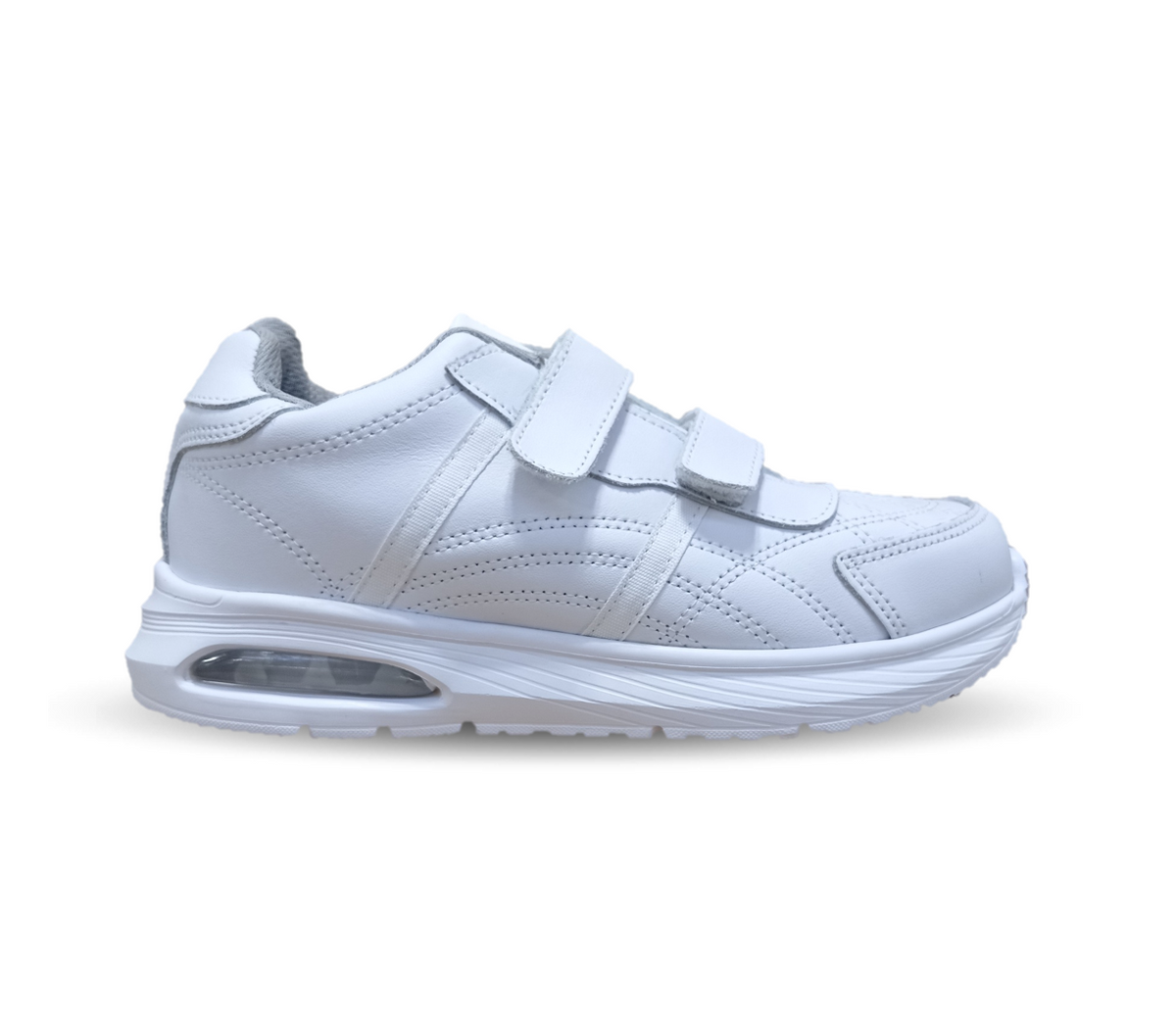 Tenis Deportivo y Escolar de piel con contactel Sport Shoes 1960 Blanco/Blanco Unisex para niño, niña, joven, mujer y hombre