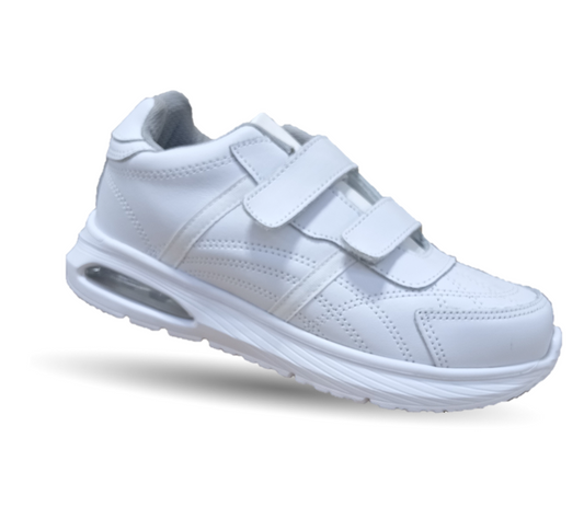 Tenis Deportivo y Escolar de piel con contactel Sport Shoes 1960 Blanco/Blanco Unisex para niño, niña, joven, mujer y hombre