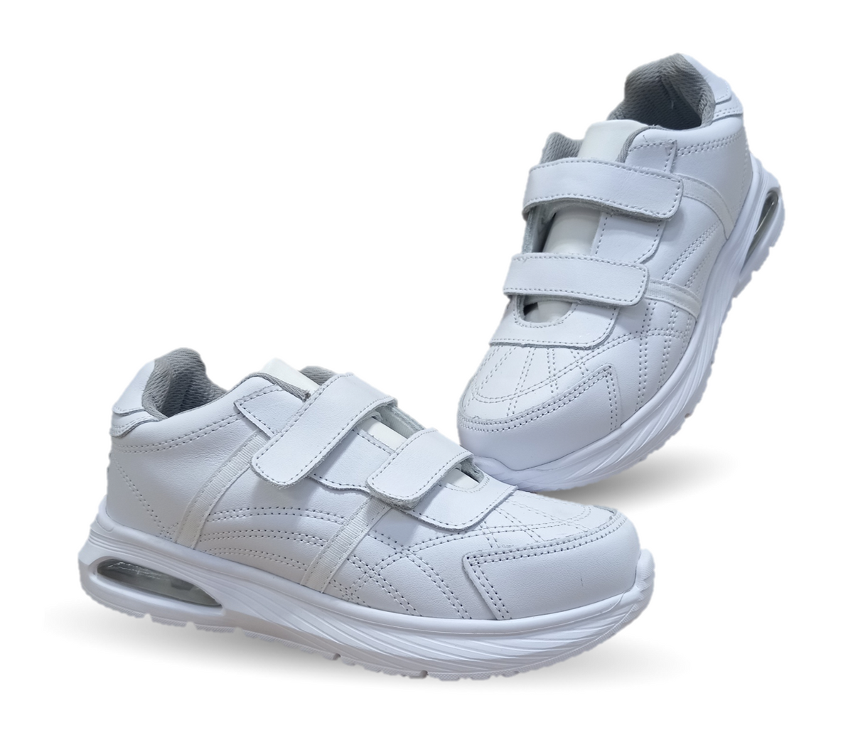 Tenis Deportivo y Escolar de piel con contactel Sport Shoes 1960 Blanco/Blanco Unisex para niño, niña, joven, mujer y hombre