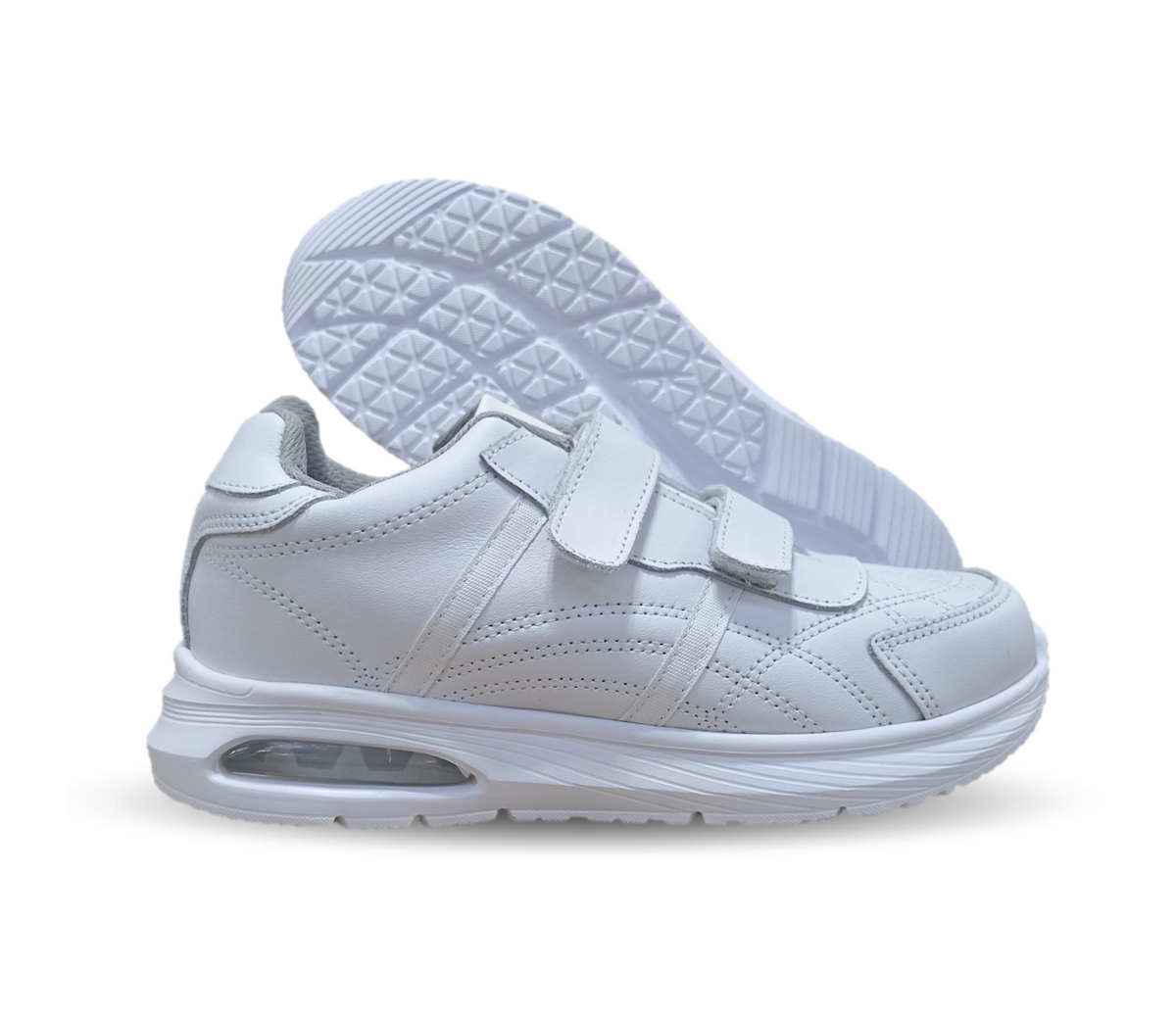 Tenis Deportivo y Escolar de piel con contactel Sport Shoes 1960 Blanco/Blanco Unisex para niño, niña, joven, mujer y hombre