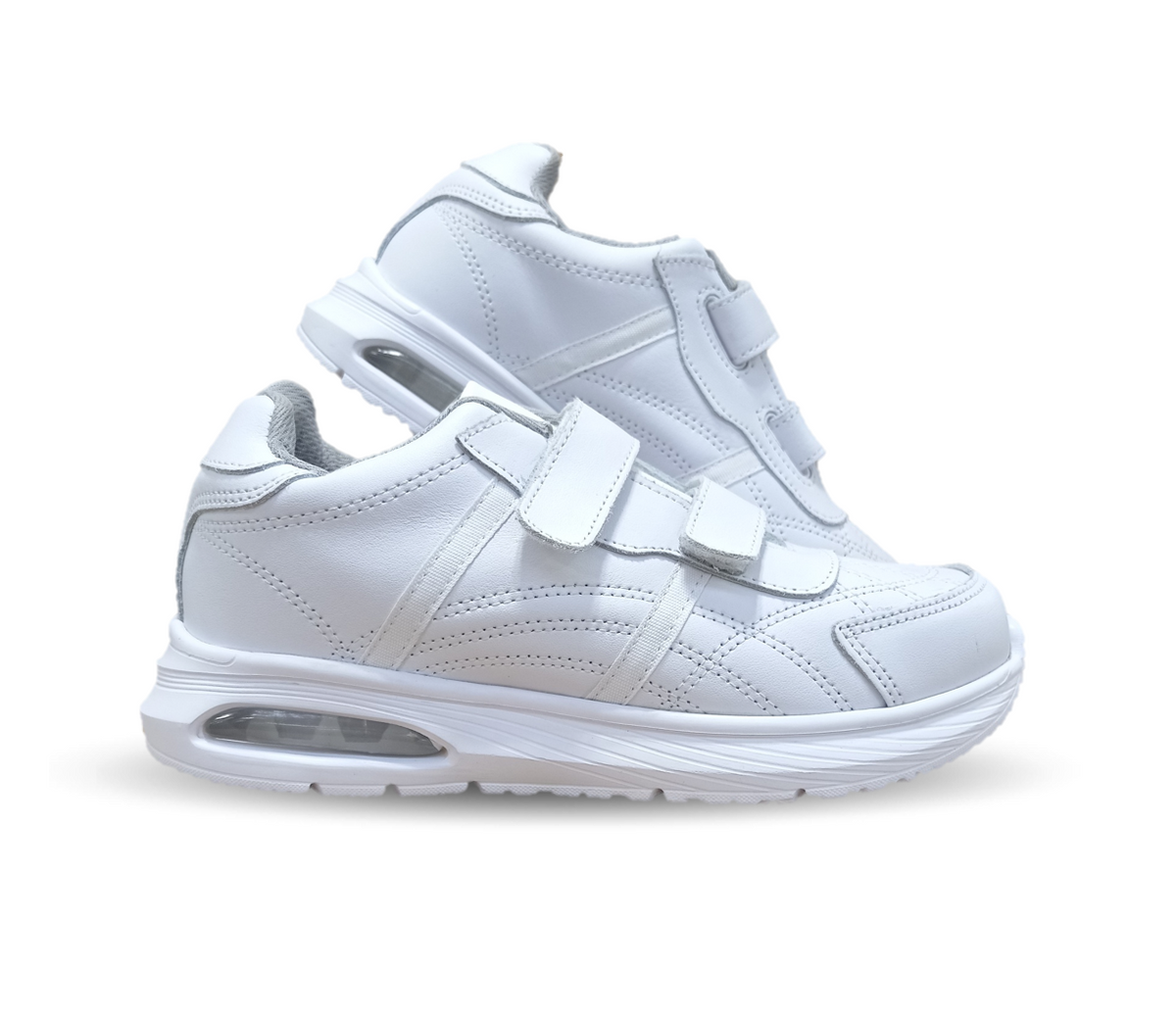Tenis Deportivo y Escolar de piel con contactel Sport Shoes 1960 Blanco/Blanco Unisex para niño, niña, joven, mujer y hombre