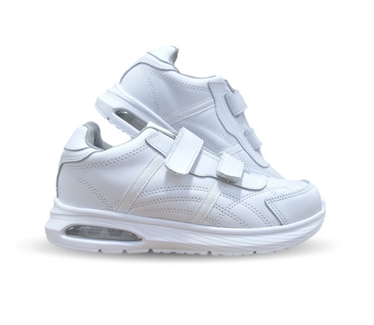 Tenis Deportivo y Escolar de piel con contactel Sport Shoes 1960 Blanco/Blanco Unisex para niño, niña, joven, mujer y hombre