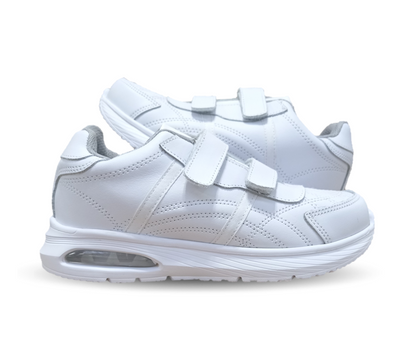 Tenis Deportivo y Escolar de piel con contactel Sport Shoes 1960 Blanco/Blanco Unisex para niño, niña, joven, mujer y hombre