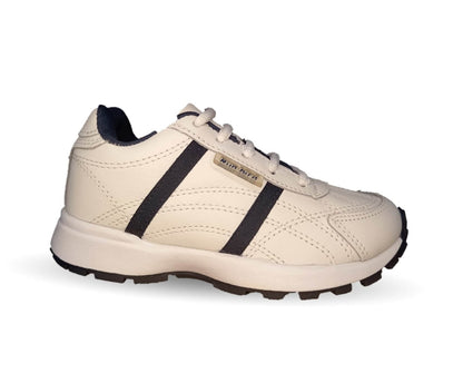 Tenis Deportivo y Escolar de piel con agujetasSport Shoes 1959 Blanco/Marino Unisex para niño, niña, joven, mujer y hombre