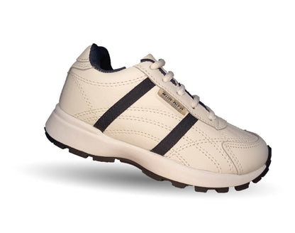 Tenis Deportivo y Escolar de piel con agujetasSport Shoes 1959 Blanco/Marino Unisex para niño, niña, joven, mujer y hombre