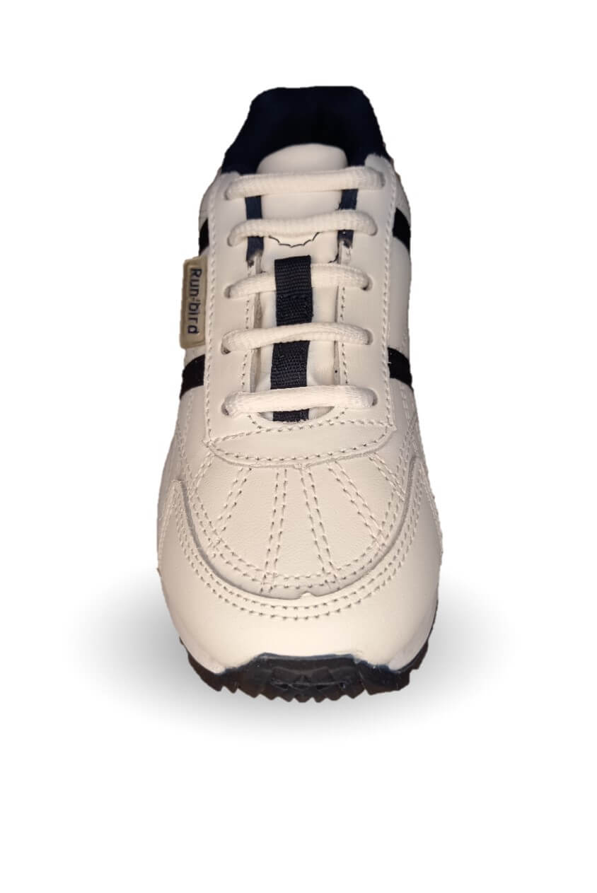 Tenis Deportivo y Escolar de piel con agujetasSport Shoes 1959 Blanco/Marino Unisex para niño, niña, joven, mujer y hombre