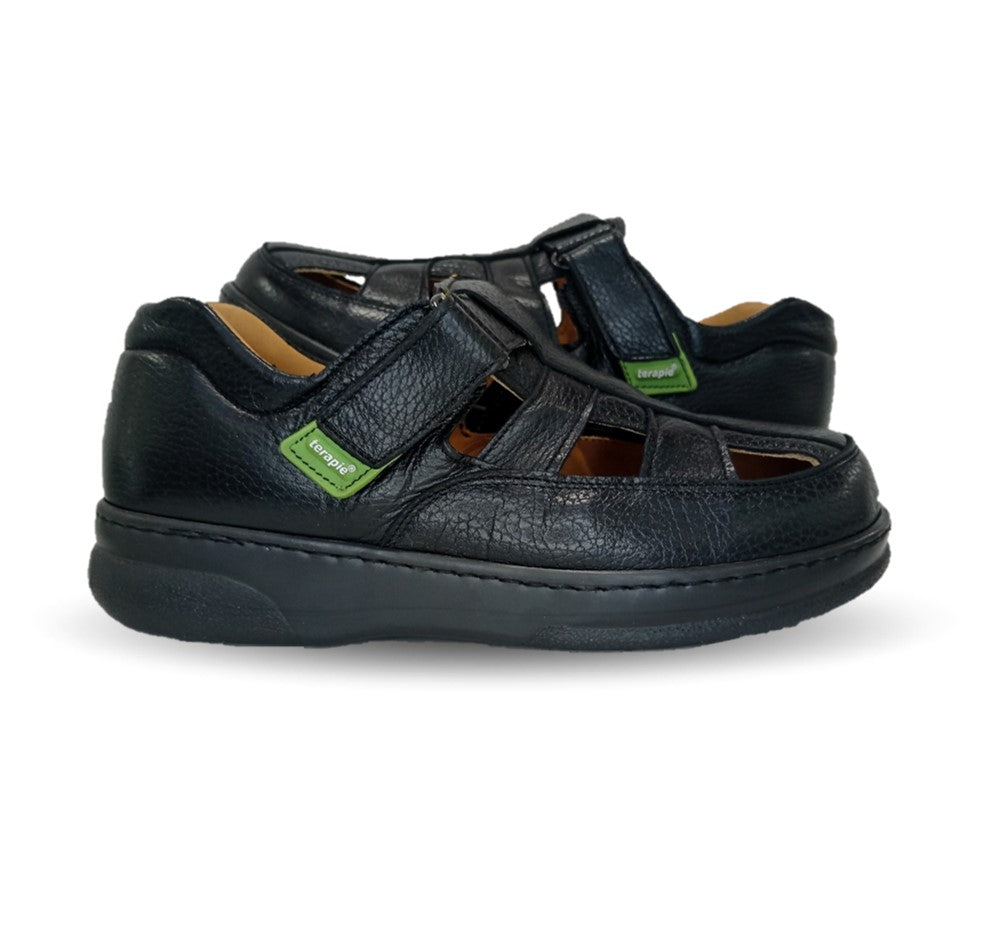 Zapato Terapéutico tipo Sandalia para pie Diabético o Lastimado de piel de cordero Terapie 224 Negro para hombre