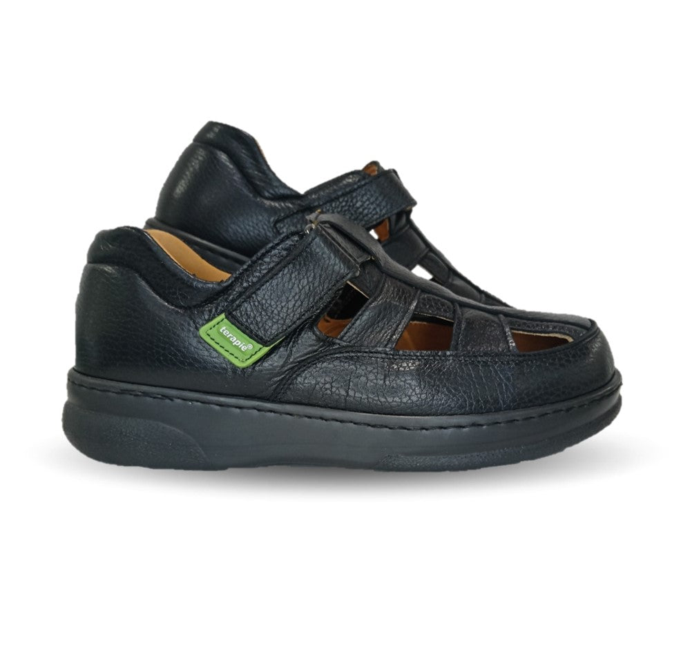 Zapato Terapéutico tipo Sandalia para pie Diabético o Lastimado de piel de cordero Terapie 224 Negro para hombre