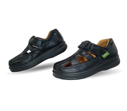 Zapato Terapéutico tipo Sandalia para pie Diabético o Lastimado de piel de cordero Terapie 224 Negro para hombre