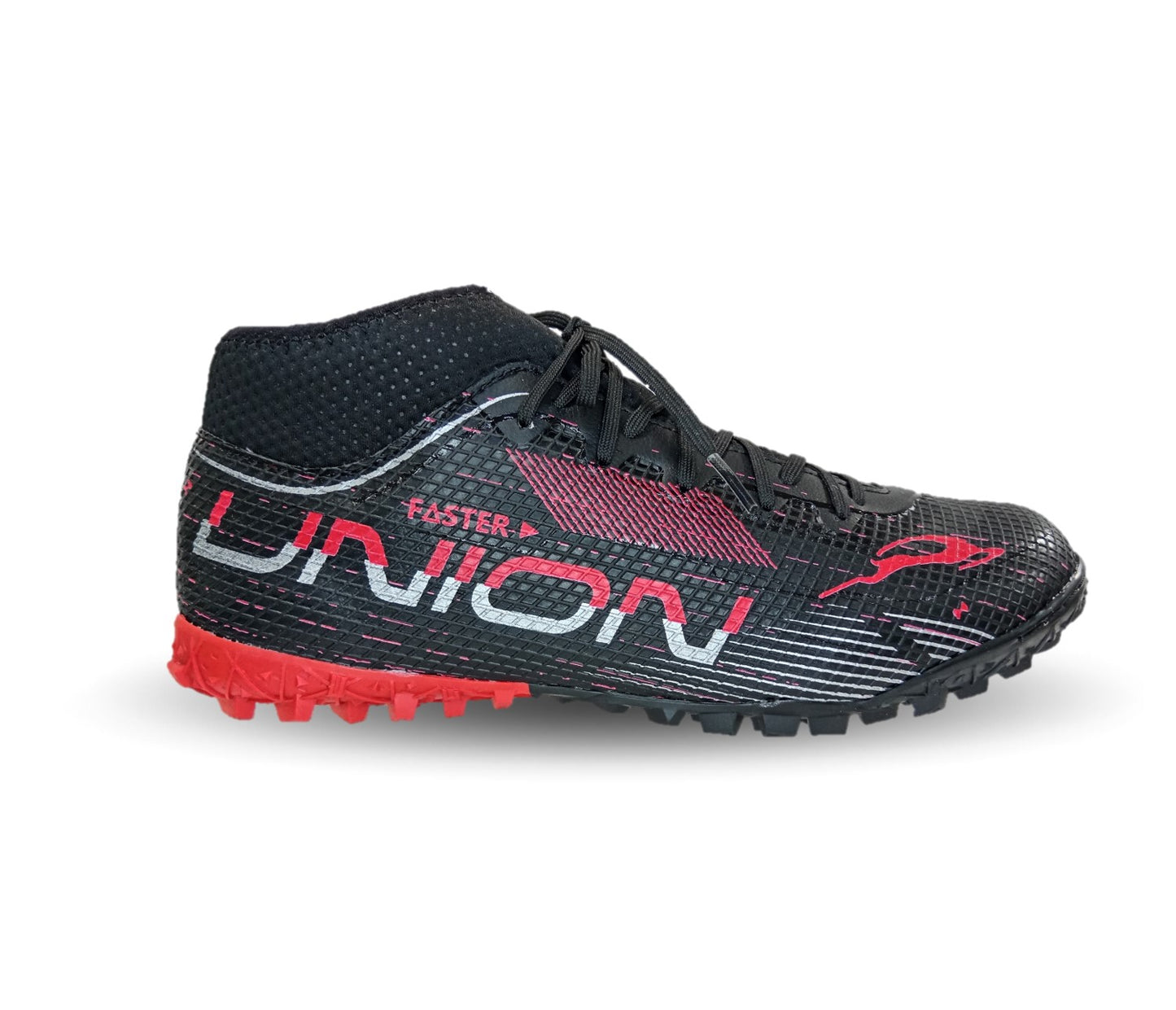 Tenis de Futbol tipo Calcetín con multitacos Union 2070 Negro/Rojo/Plata para hombre