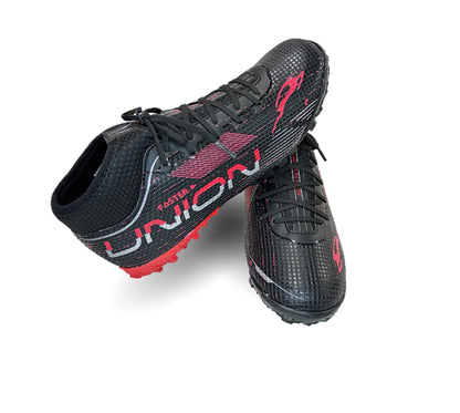 Tenis de Futbol tipo Calcetín con multitacos Union 2070 Negro/Rojo/Plata para hombre