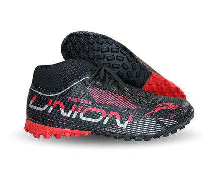Tenis de Futbol tipo Calcetín con multitacos Union 2070 Negro/Rojo/Plata para hombre