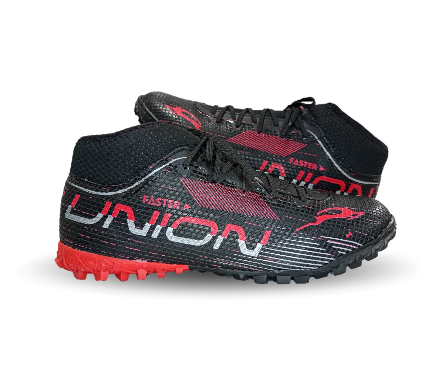 Tenis de Futbol tipo Calcetín con multitacos Union 2070 Negro/Rojo/Plata para hombre