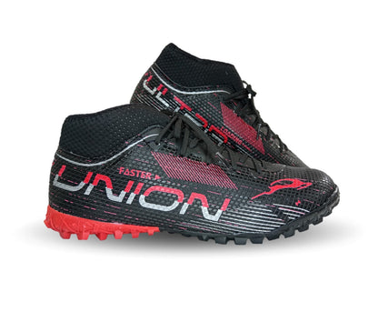 Tenis de Futbol tipo Calcetín con multitacos Union 2070 Negro/Rojo/Plata para hombre