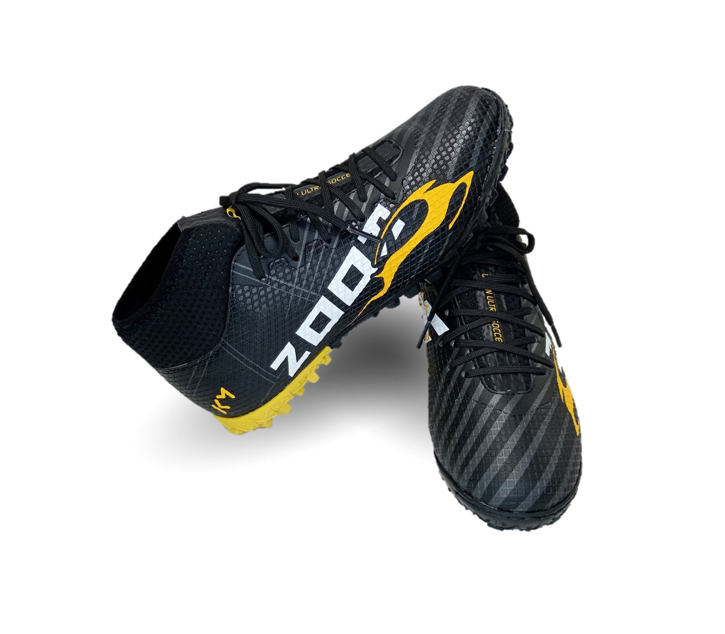 Tenis de Futbol tipo Calcetín con multitacos Union 3040 Negro/Amarillo Unisex para mujer y hombre