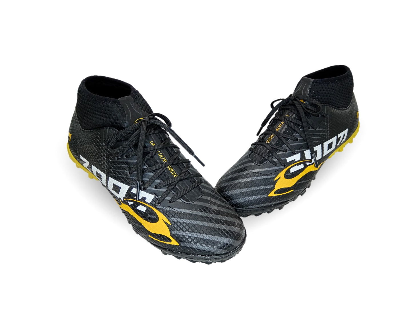 Tenis de Futbol tipo Calcetín con multitacos Union 3040 Negro/Amarillo Unisex para mujer y hombre