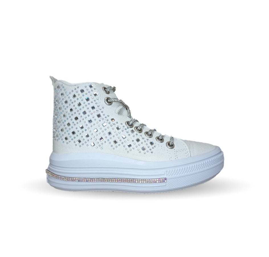 Tenis tipo Bota con agujetas Vany 114 Blanco para niña