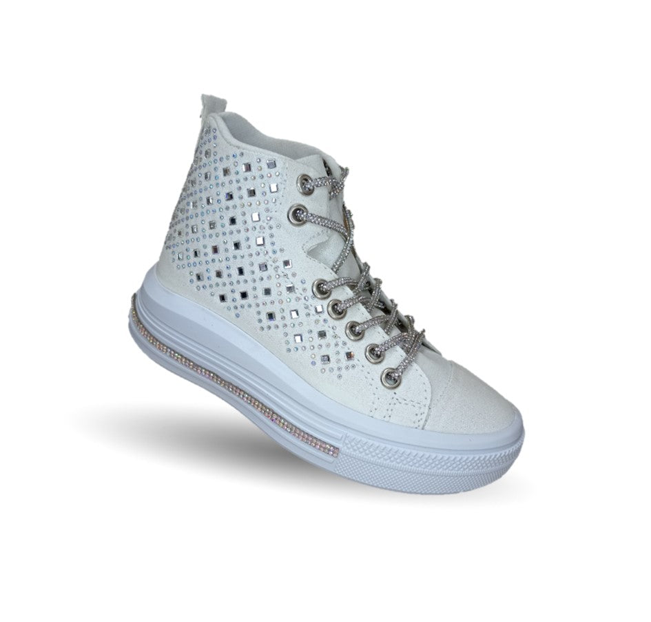 Tenis tipo Bota con agujetas Vany 114 Blanco para niña