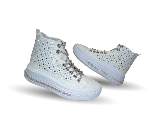 Tenis tipo Bota con agujetas Vany 114 Blanco para niña