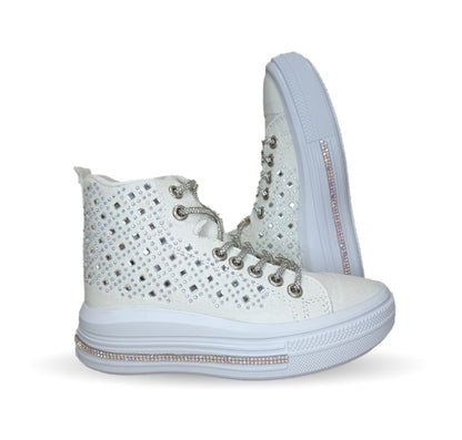 Tenis tipo Bota con agujetas Vany 114 Blanco para niña