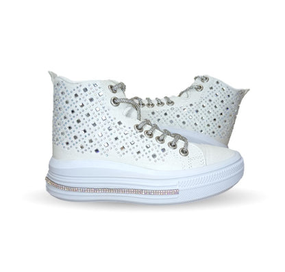 Tenis tipo Bota con agujetas Vany 114 Blanco para niña
