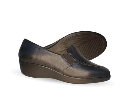 Zapato Casual de moda de piel bovino con cuña media Vicenza 15703 Negro para mujer