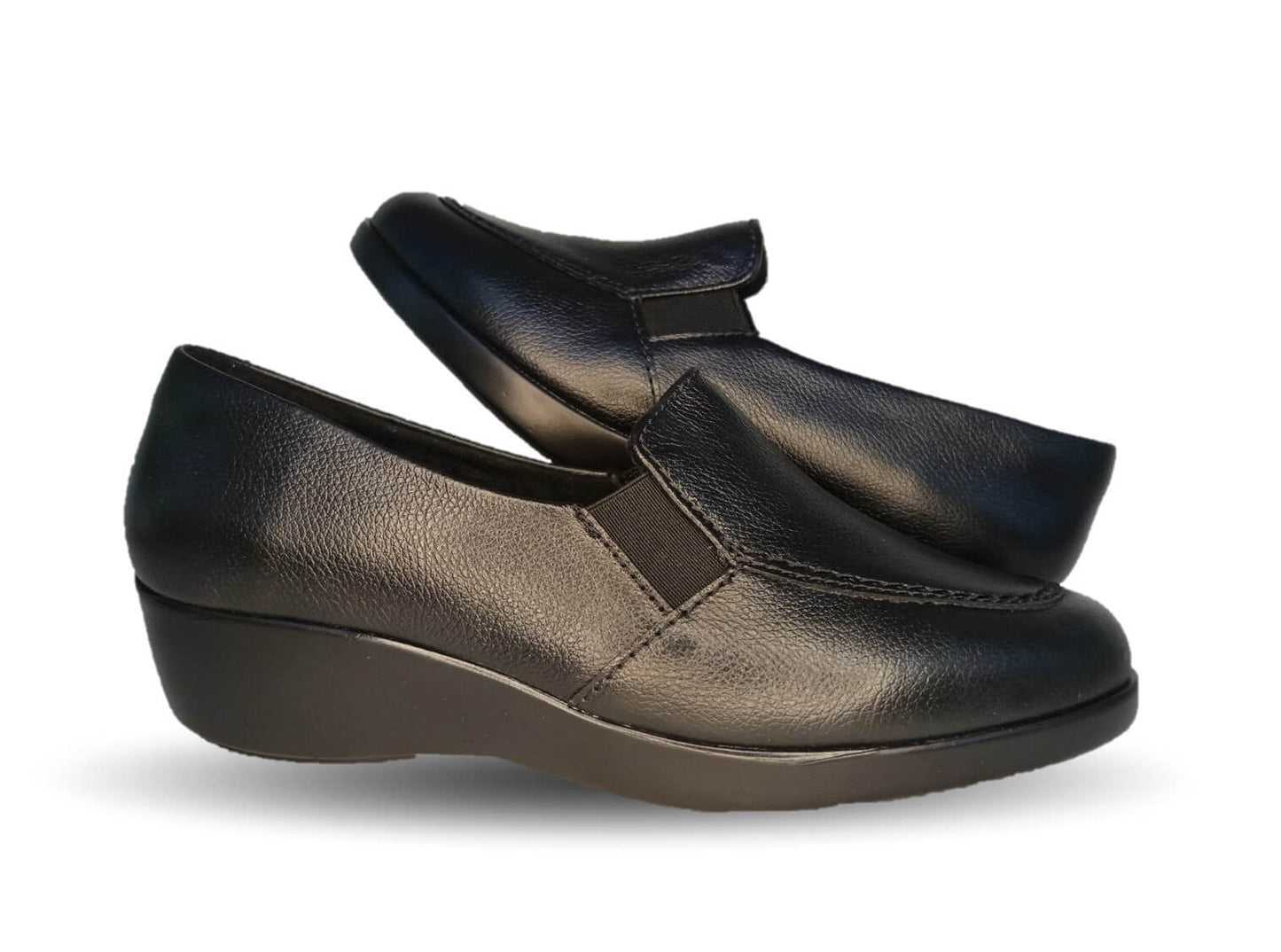 Zapato Casual de moda de piel bovino con cuña media Vicenza 15703 Negro para mujer