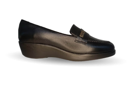 Zapato Casual de moda de piel bovino con cuña media Vicenza 15705 Negro para mujer