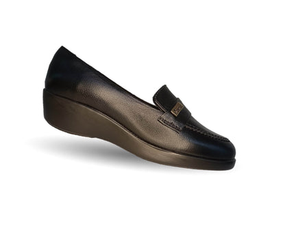 Zapato Casual de moda de piel bovino con cuña media Vicenza 15705 Negro para mujer