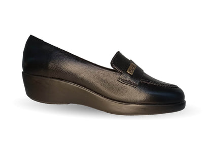 Zapato Casual de moda de piel bovino con cuña media Vicenza 15705 Negro para mujer