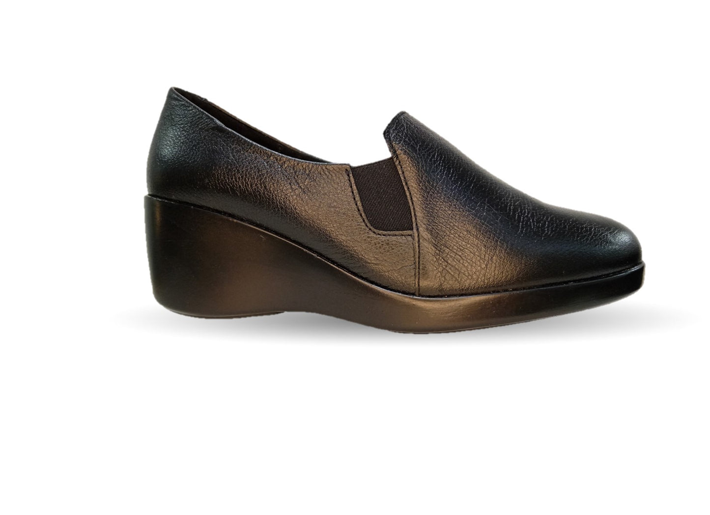 Zapato Casual de moda de piel bovino con cuña media Vicenza 18102 Negro para mujer