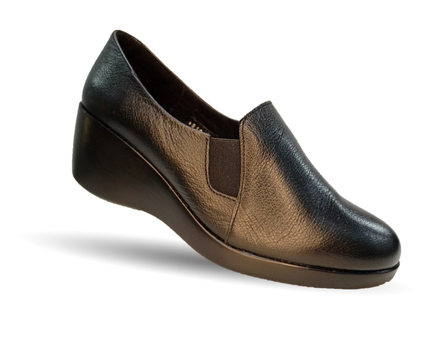 Zapato Casual de moda de piel bovino con cuña media Vicenza 18102 Negro para mujer