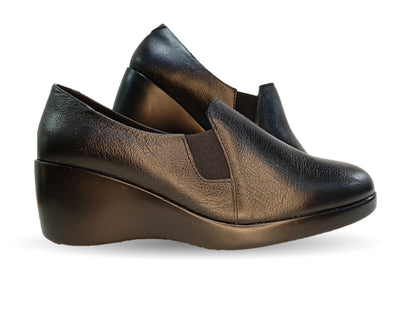 Zapato Casual de moda de piel bovino con cuña media Vicenza 18102 Negro para mujer