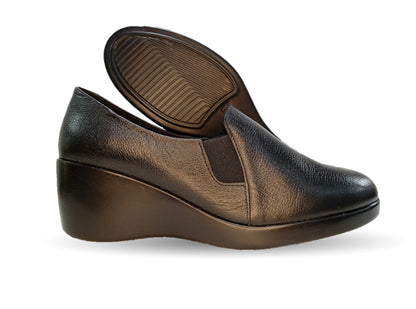 Zapato Casual de moda de piel bovino con cuña media Vicenza 18102 Negro para mujer