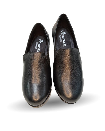 Zapato Casual de moda de piel bovino con cuña media Vicenza 18102 Negro para mujer