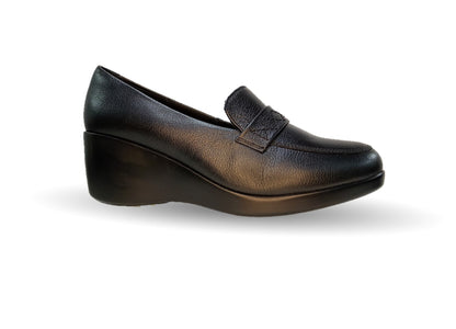 Zapato Casual de moda de piel bovino con cuña media Vicenza 18103 Negro para mujer