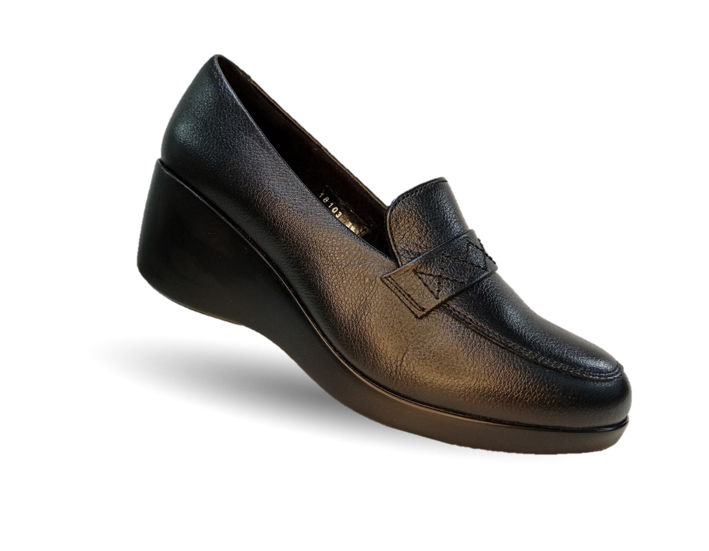 Zapato Casual de moda de piel bovino con cuña media Vicenza 18103 Negro para mujer