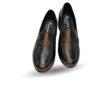 Zapato Casual de moda de piel bovino con cuña media Vicenza 18103 Negro para mujer