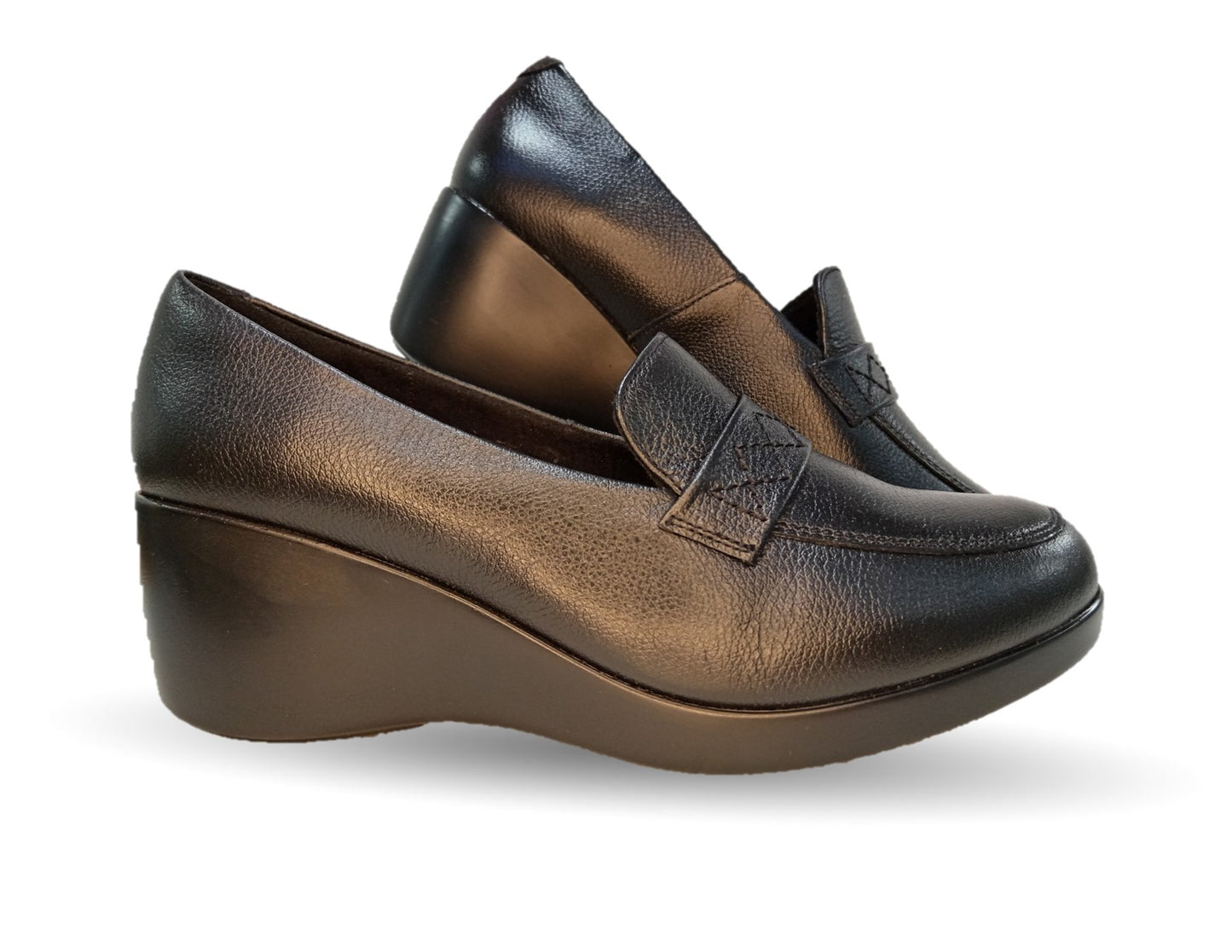 Zapato Casual de moda de piel bovino con cuña media Vicenza 18103 Negro para mujer