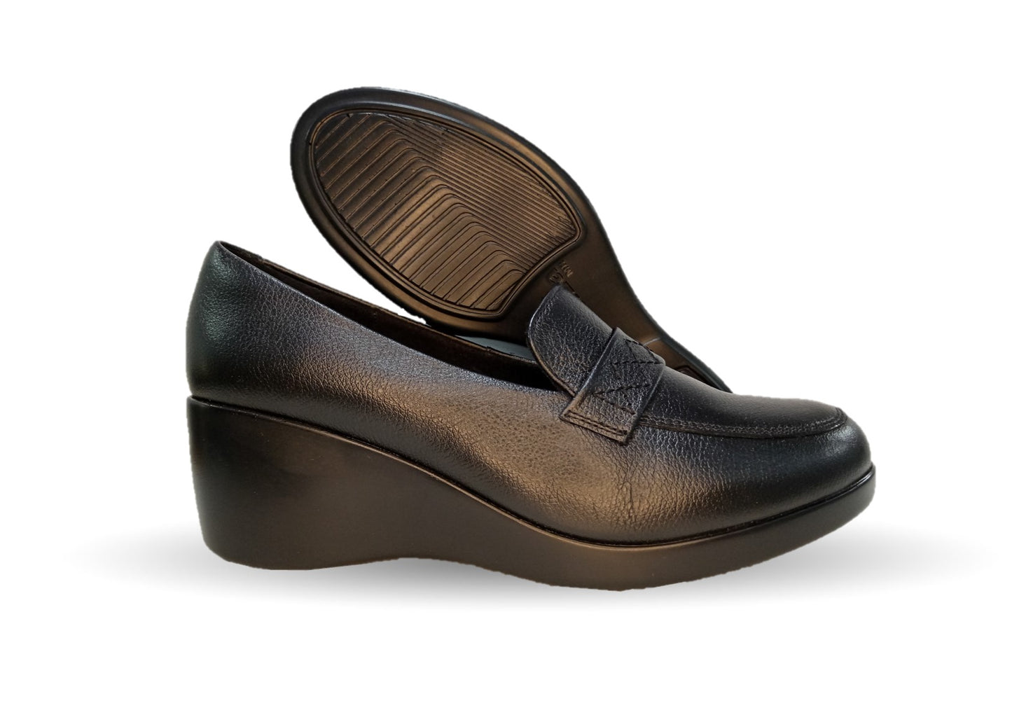 Zapato Casual de moda de piel bovino con cuña media Vicenza 18103 Negro para mujer