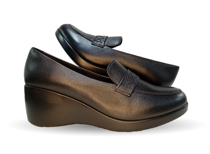 Zapato Casual de moda de piel bovino con cuña media Vicenza 18103 Negro para mujer