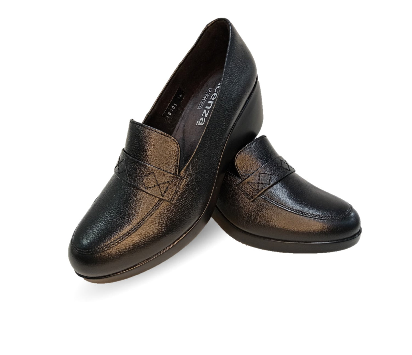 Zapato Casual de moda de piel bovino con cuña media Vicenza 18103 Negro para mujer