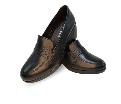 Zapato Casual de moda de piel bovino con cuña media Vicenza 18103 Negro para mujer