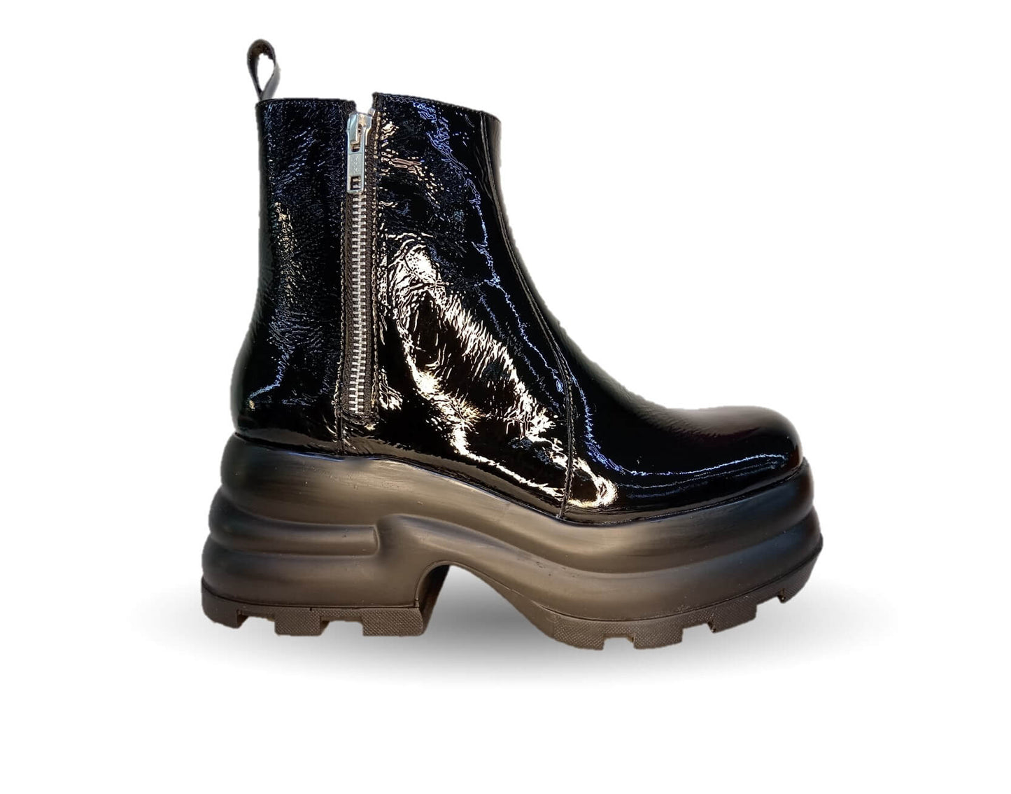 Bota Casual de moda de piel bovino con plataforma con cierre Vicenza 19504 Charol Negro para mujer