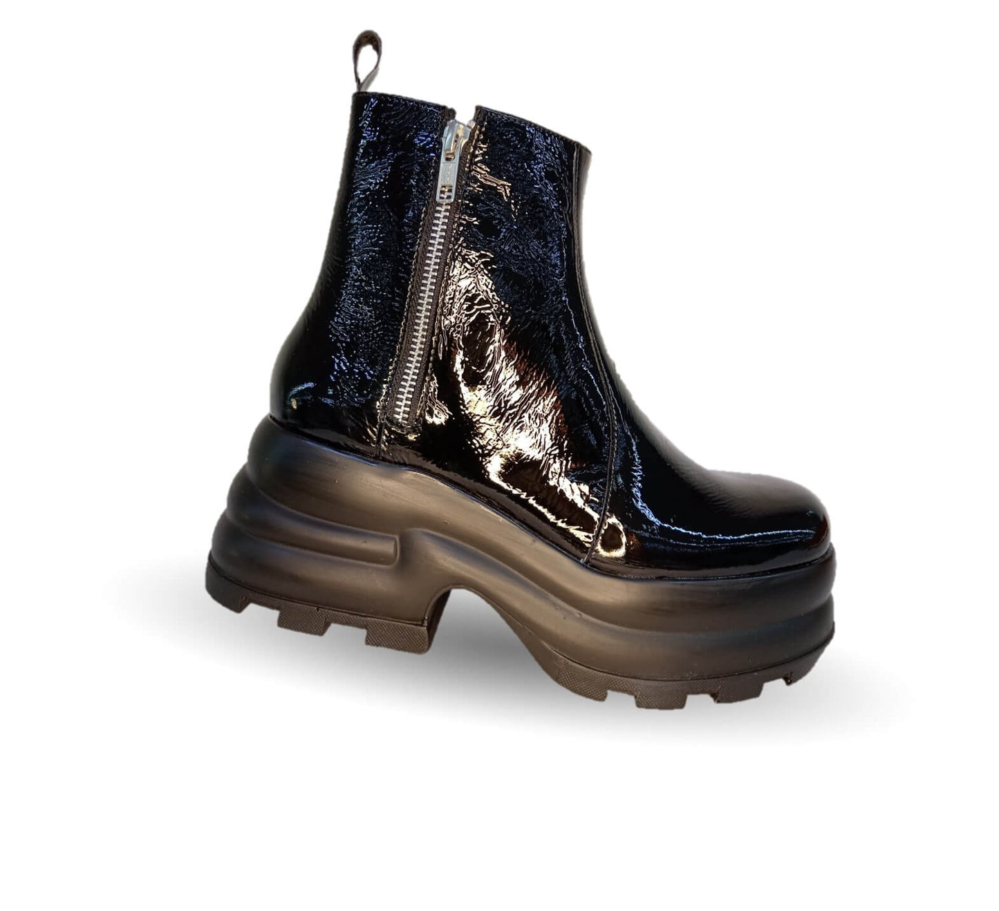 Bota Casual de moda de piel bovino con plataforma con cierre Vicenza 19504 Charol Negro para mujer