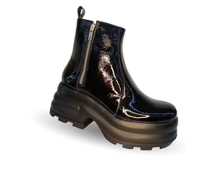 Bota Casual de moda de piel bovino con plataforma con cierre Vicenza 19504 Charol Negro para mujer