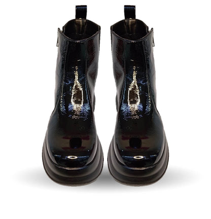 Bota Casual de moda de piel bovino con plataforma con cierre Vicenza 19504 Charol Negro para mujer