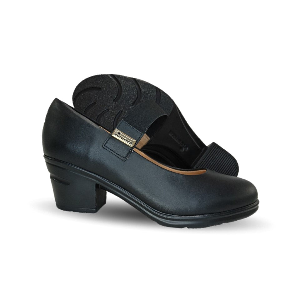 Zapato Casual de Moda de piel bovino con tacón medio Vicenza 24110 Negro para mujer