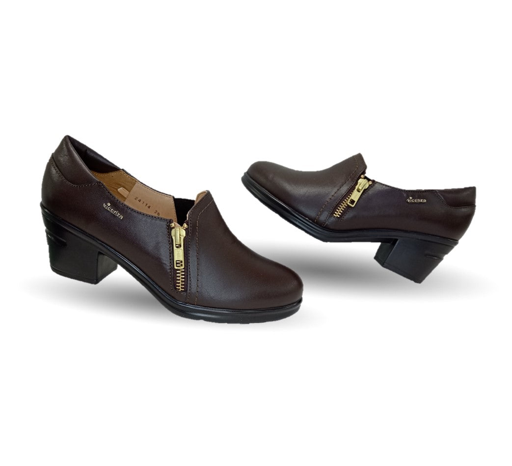 Zapato Casual de Moda de piel bovino con tacón medio Vicenza 24114 Café para mujer