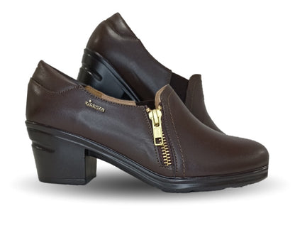 Zapato Casual de Moda de piel bovino con tacón medio Vicenza 24114 Café para mujer